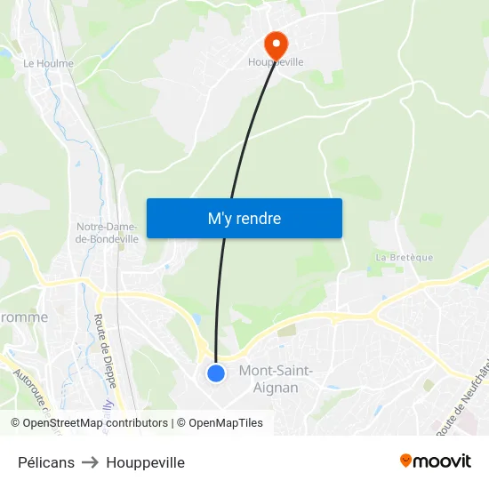 Pélicans to Houppeville map
