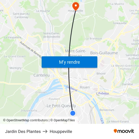 Jardin Des Plantes to Houppeville map