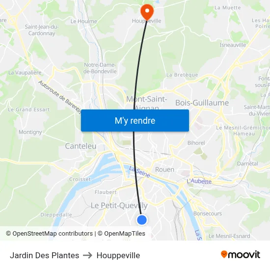 Jardin Des Plantes to Houppeville map