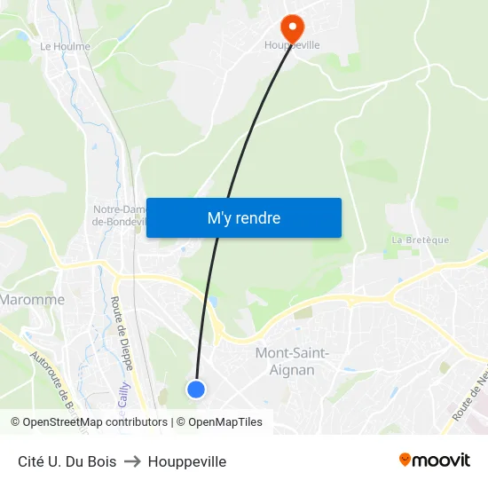 Cité U. Du Bois to Houppeville map