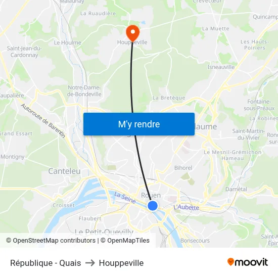 République - Quais to Houppeville map