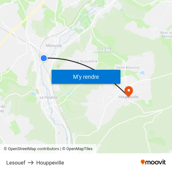 Lesouef to Houppeville map