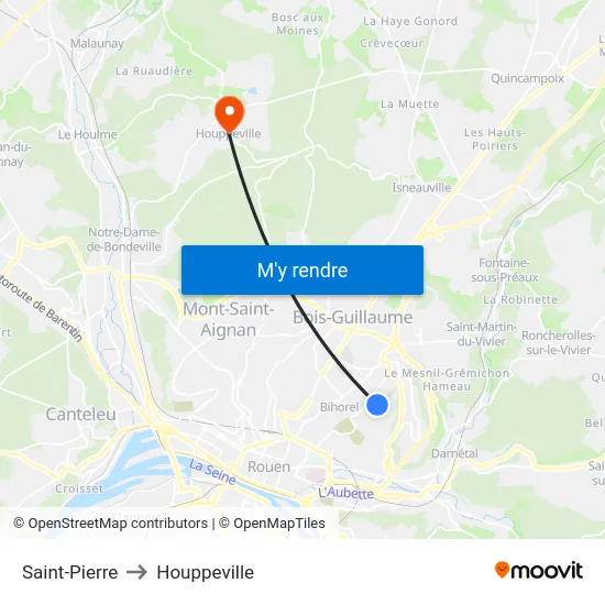 Saint-Pierre to Houppeville map