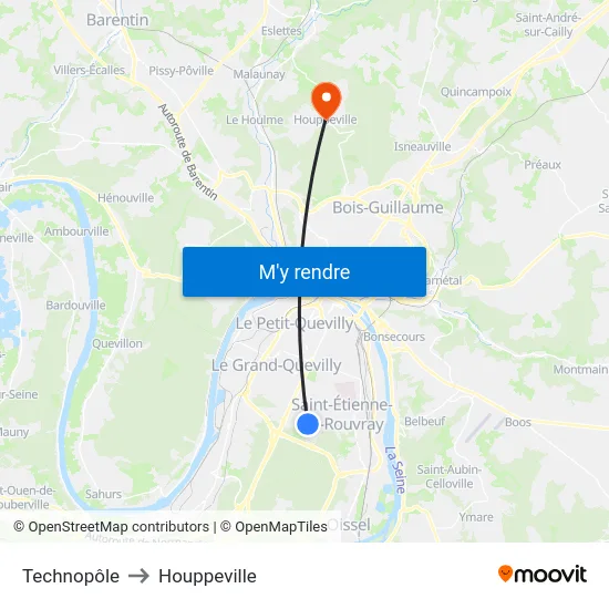 Technopôle to Houppeville map