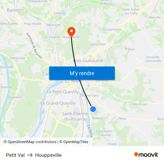 Petit Val to Houppeville map