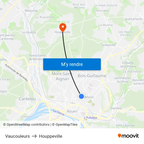 Vaucouleurs to Houppeville map