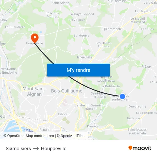 Siamoisiers to Houppeville map