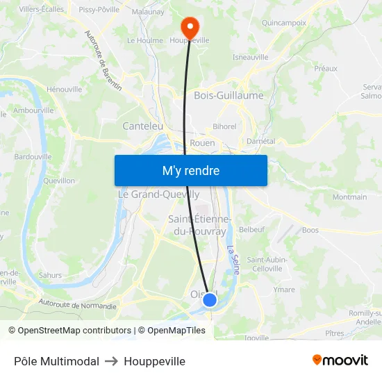 Pôle Multimodal to Houppeville map