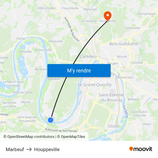 Marbeuf to Houppeville map