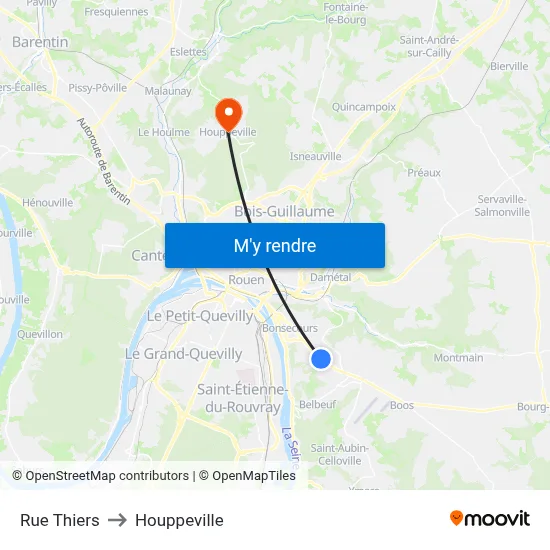 Rue Thiers to Houppeville map