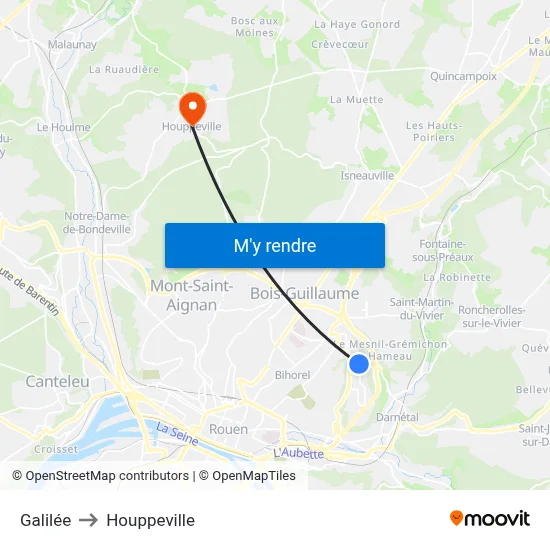Galilée to Houppeville map
