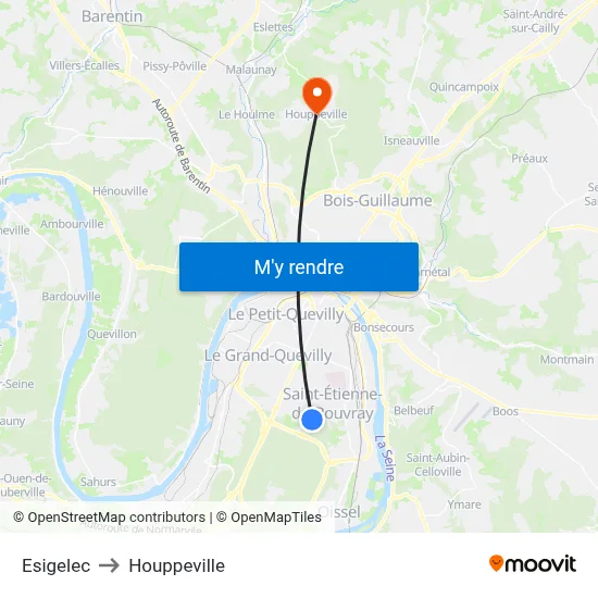 Esigelec to Houppeville map