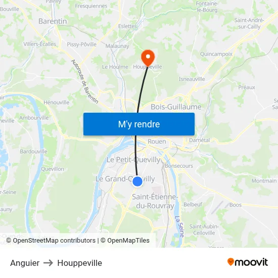 Anguier to Houppeville map