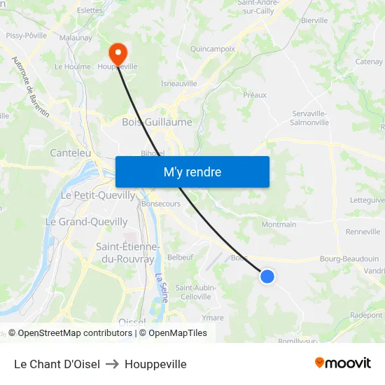 Le Chant D'Oisel to Houppeville map