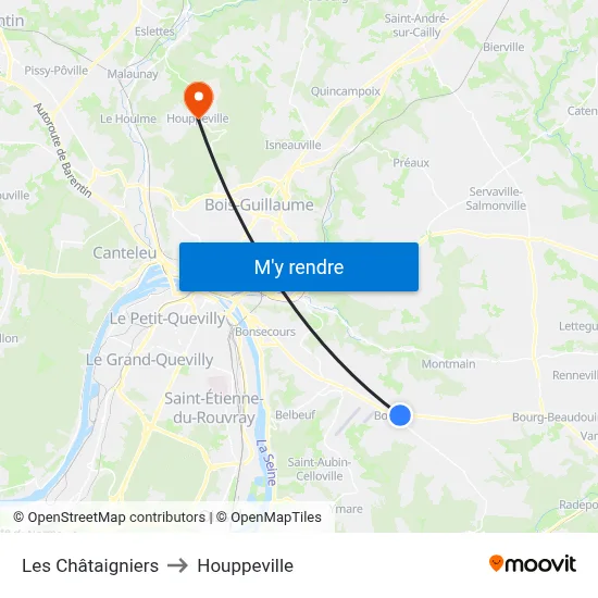 Les Châtaigniers to Houppeville map