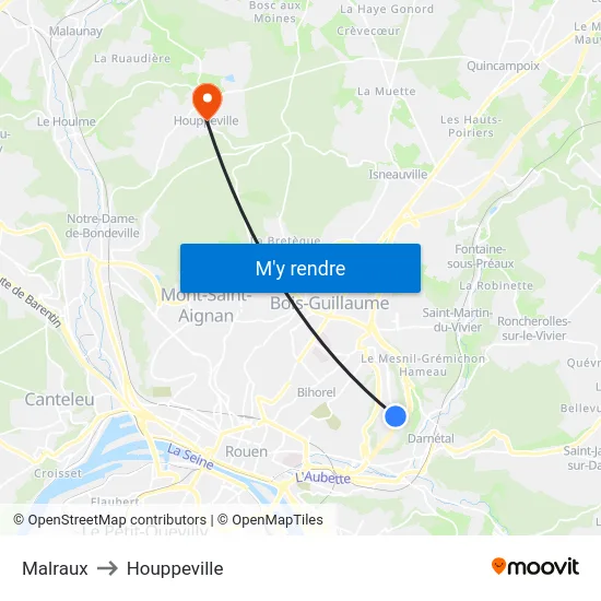 Malraux to Houppeville map
