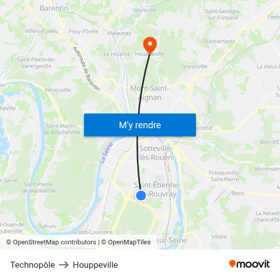 Technopôle to Houppeville map