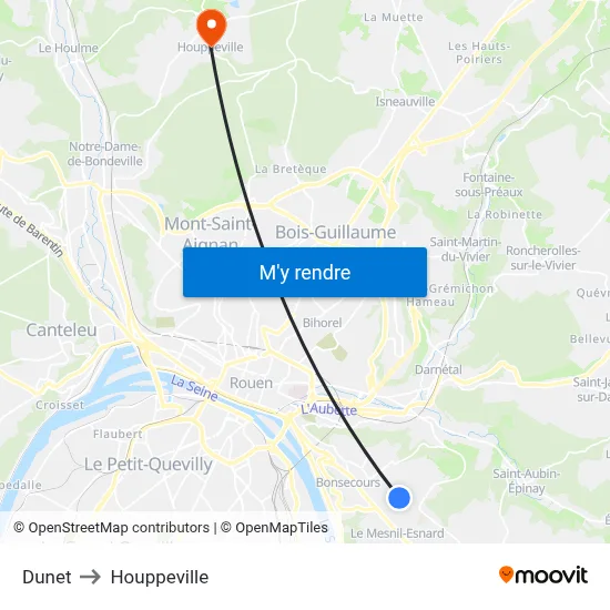 Dunet to Houppeville map