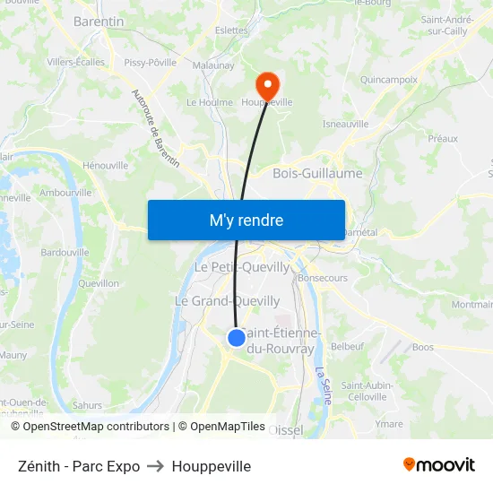 Zénith - Parc Expo to Houppeville map