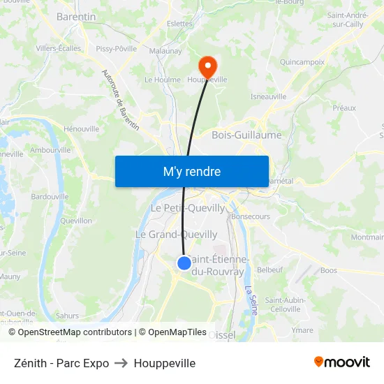 Zénith - Parc Expo to Houppeville map