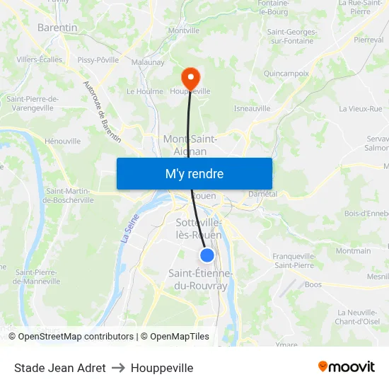Stade Jean Adret to Houppeville map