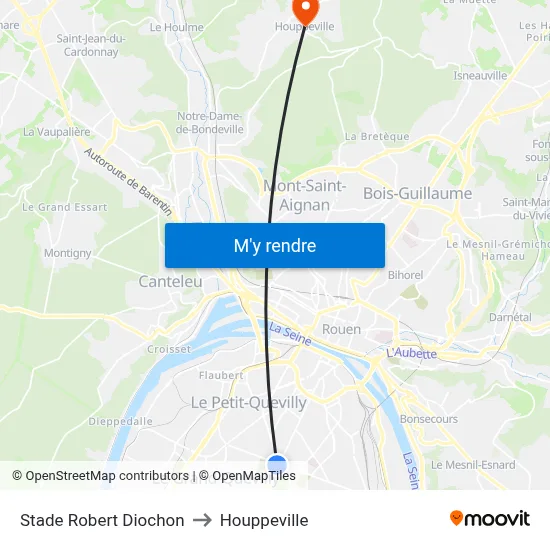 Stade Robert Diochon to Houppeville map