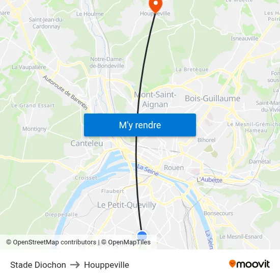 Stade Diochon to Houppeville map