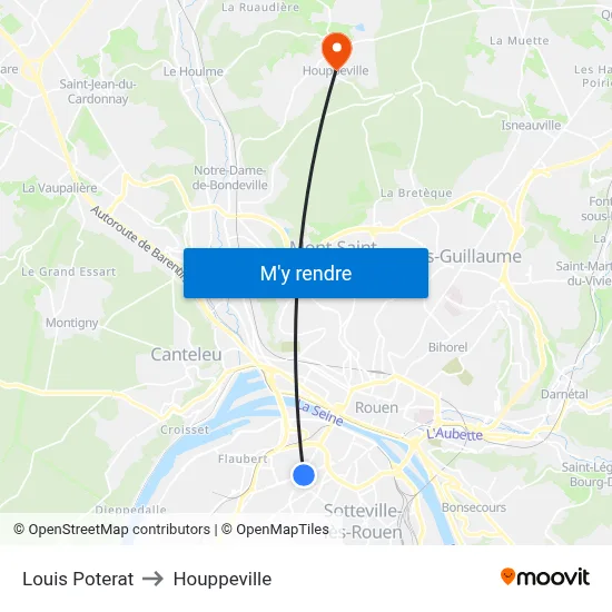 Louis Poterat to Houppeville map