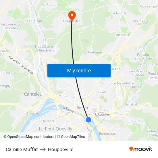 Camille Muffat to Houppeville map
