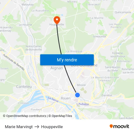 Marie Marvingt to Houppeville map