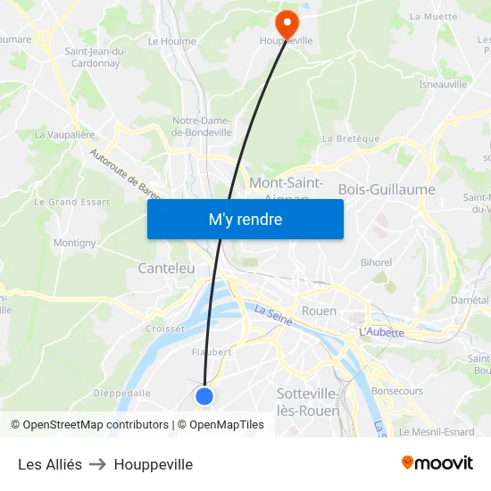 Les Alliés to Houppeville map