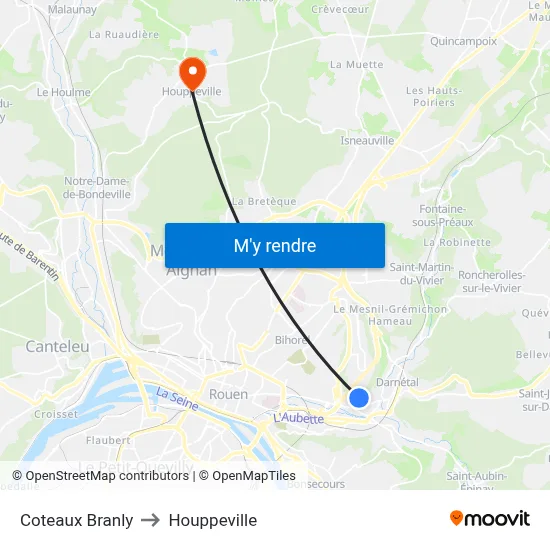 Coteaux Branly to Houppeville map