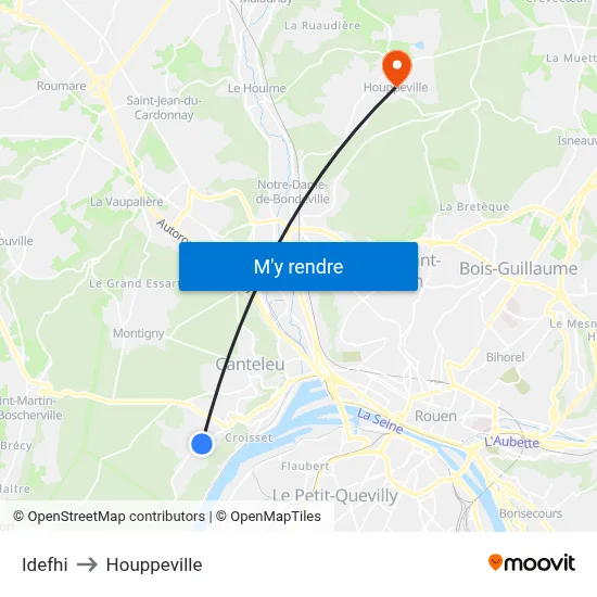 Idefhi to Houppeville map