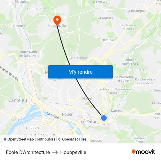 École D'Architecture to Houppeville map