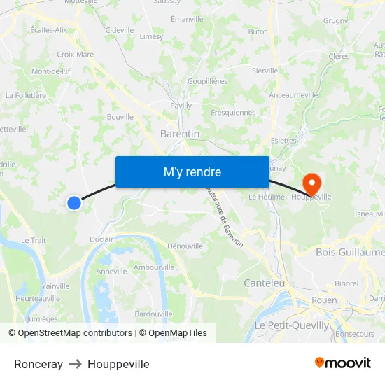Ronceray to Houppeville map