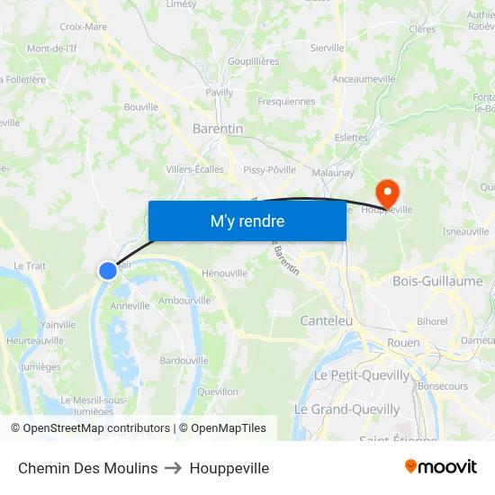 Chemin Des Moulins to Houppeville map
