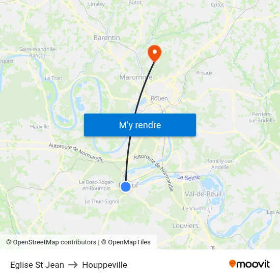 Eglise St Jean to Houppeville map