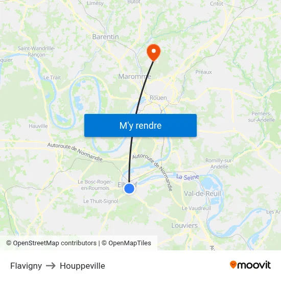 Flavigny to Houppeville map