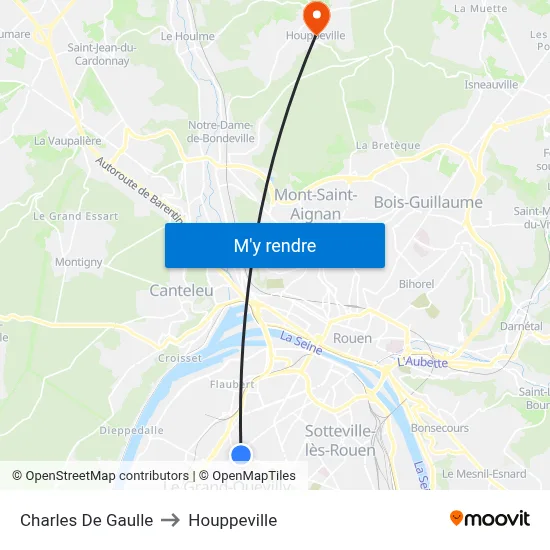 Charles De Gaulle to Houppeville map