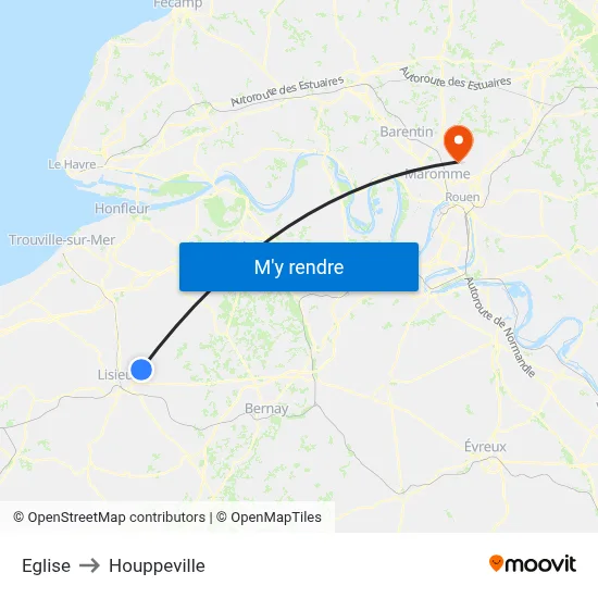 Eglise to Houppeville map