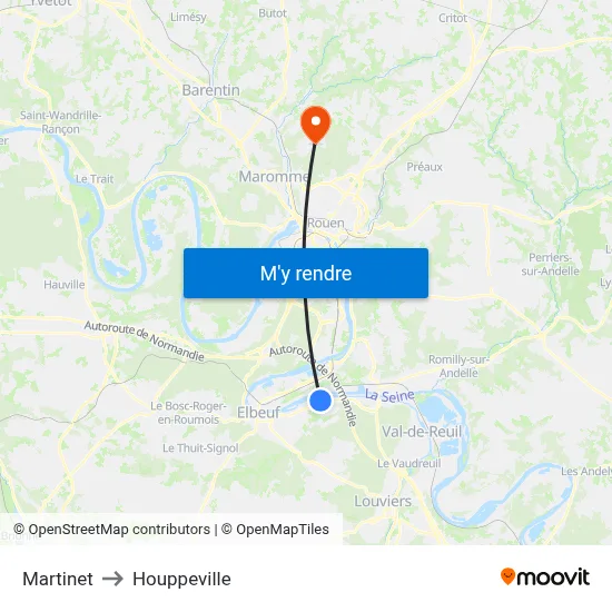 Martinet to Houppeville map