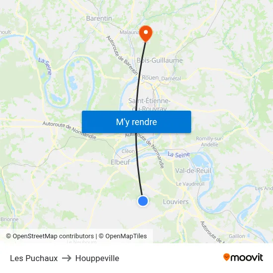 Les Puchaux to Houppeville map