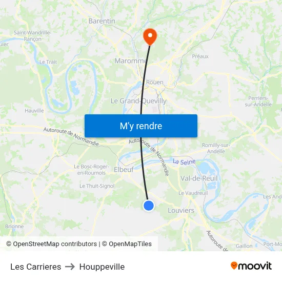 Les Carrieres to Houppeville map