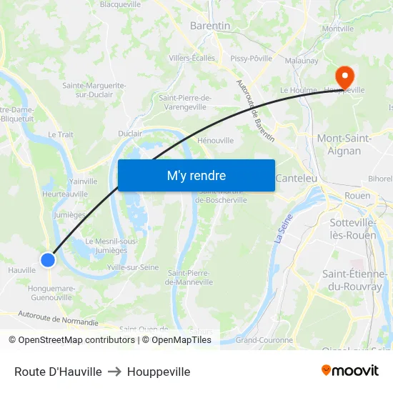 Route D'Hauville to Houppeville map