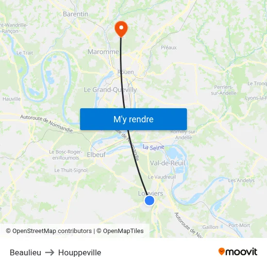 Beaulieu to Houppeville map
