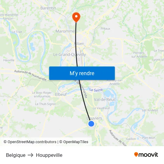 Belgique to Houppeville map