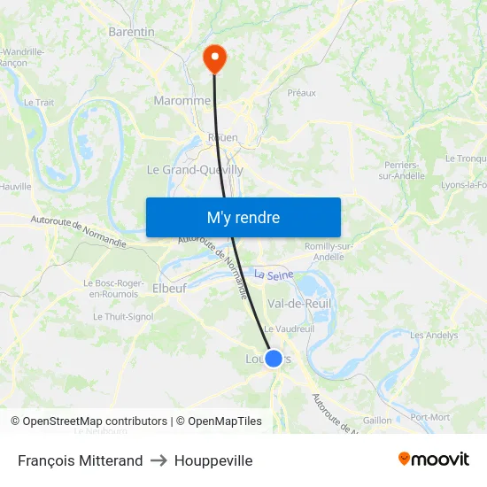 François Mitterand to Houppeville map