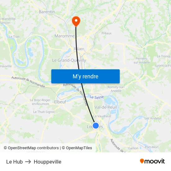 Le Hub to Houppeville map
