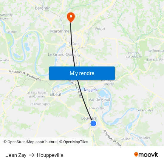 Jean Zay to Houppeville map
