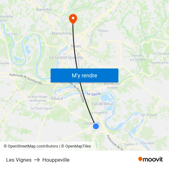Les Vignes to Houppeville map